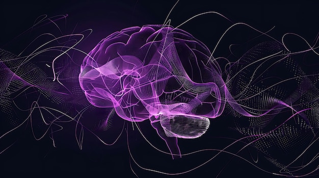 Zdjęcie neural art ink z falami mózgu i sieciami neuronowymi curve collage texture art design glowing