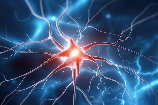 neurony i struktury przypominające synapsy przedstawiające obraz generowany przez sztuczną inteligencję mózgu