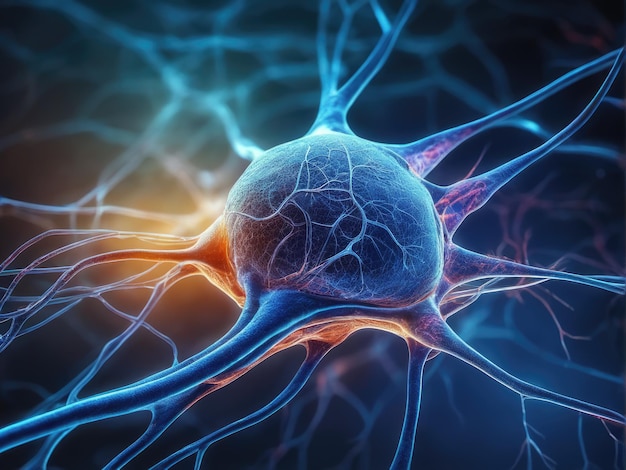 Neurony komunikują się ze sobą za pomocą sygnałów elektrochemicznych Renderowanie 3d komórek nerwowych