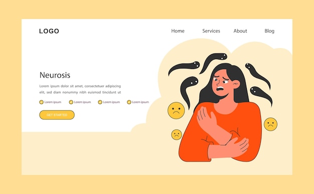Neurosis banner internetowy lub strona docelowa Przewlekły stres i niepokój zaburzenia psychiczne Character uczucie rozpaczy cierpiące na atak paniki Psychoterapia Ilustracja wektorowa płaska