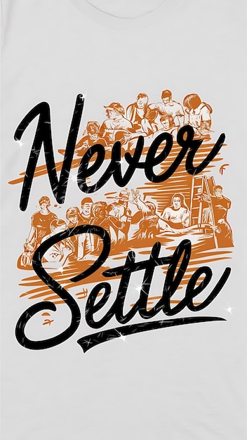 Never Settle T-shirt Design Motivacyjny cytat Ilustracja Typografia