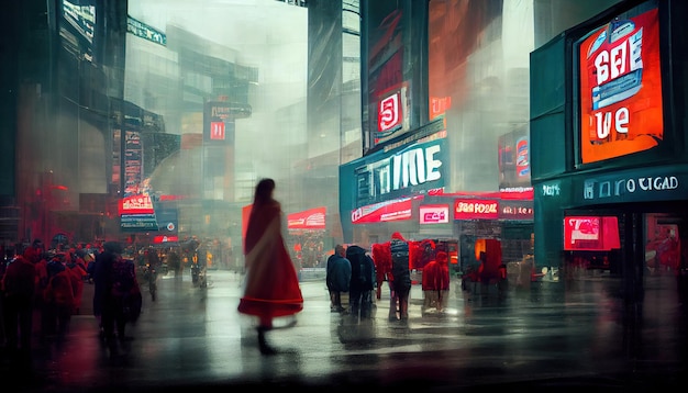 New York city street times square malarstwo ilustracja