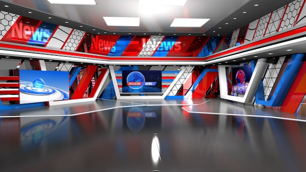 News Studio tło dla programów telewizyjnych TV na Wall3D Virtual News Studio tło 3d illustration