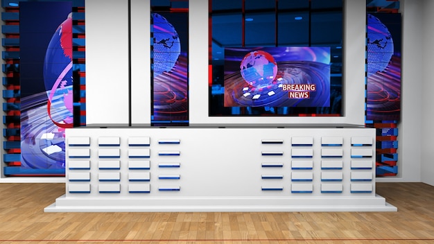 News Studio Tło Dla Programów Telewizyjnych Tv Na Wall3d Virtual News Studio Tło 3d Illustration