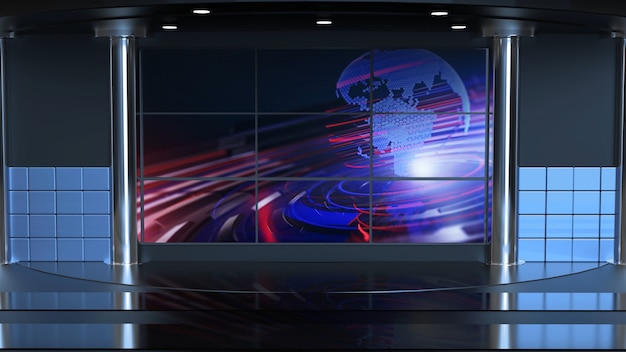 News Studio tło dla programów telewizyjnych TV na Wall3D Virtual News Studio tło 3d illustration