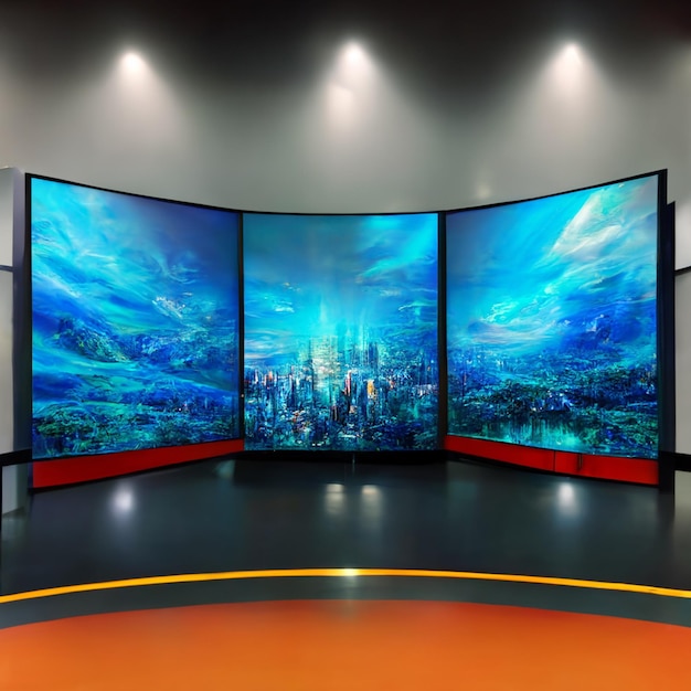 Zdjęcie news studio tło dla programów telewizyjnych tv na wall3d virtual news studio tło 3d illustration