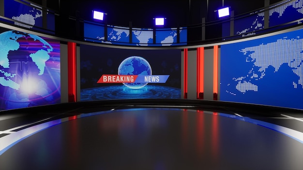 News Studio, tło dla programów telewizyjnych .TV On Wall. 3D Virtual News Studio Background, 3d illustration