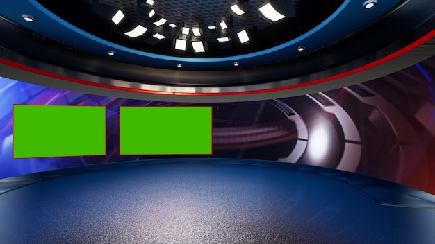 News Studio, tło dla programów telewizyjnych .TV On Wall. 3D Virtual News Studio Background, 3d illustration