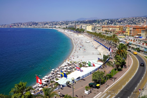 NICE FRANCJA 17 CZERWCA 2022 Pejzaż z lotu ptaka z Promenade des Anglais Nicea Francja