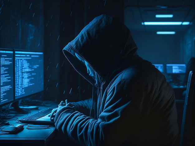 Niebezpieczny zakapturzony haker włamuje się do rządowych serwerów danych i infekuje ich systemy wirusem H