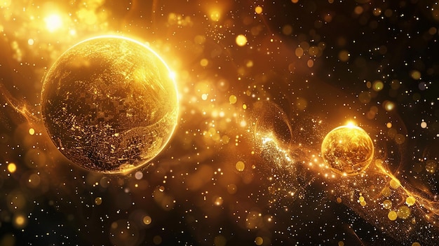 Zdjęcie niebiańska atrakcja świetlące złote kule na scenie kosmicznej