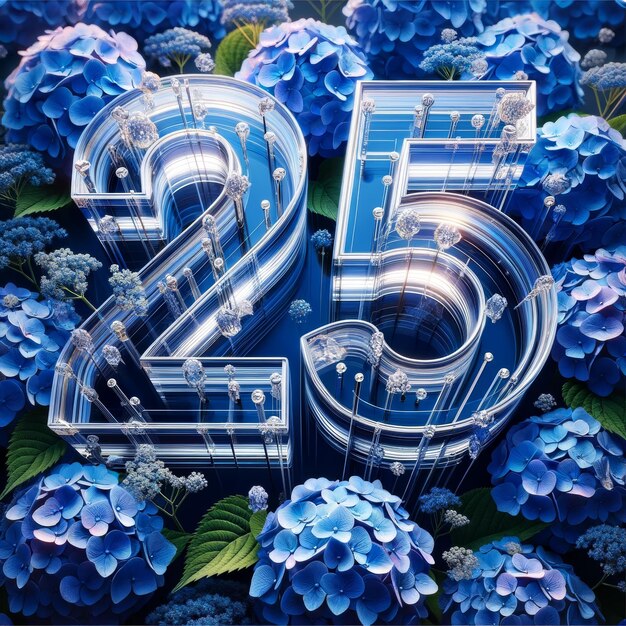 Niebieska 25 rocznica wśród hortensji
