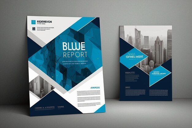 Niebieska broszura sprawozdania rocznego szablon projektu wektoru okładki ulotki prezentacja abstrakt płaskie tło