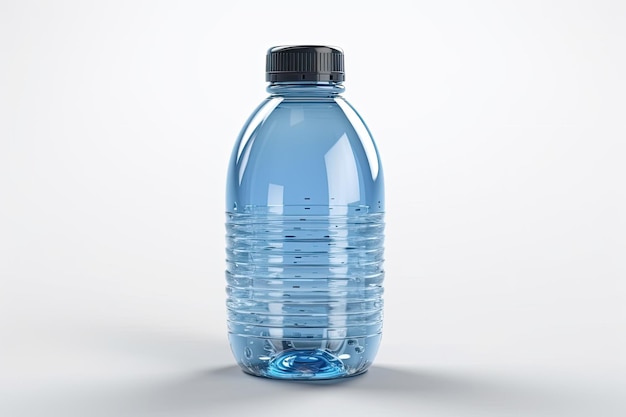 Niebieska butelka wody z czarną nakrętką wyizolowanych na białym tle Generative AI