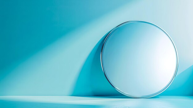 Niebieska ciecz na okrągłym lustrze z napojami, naczyniami do naczyń lub biżuterią do ciała