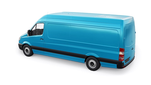 Niebieska furgonetka średniej wielkości na białym tle Puste nadwozie do nanoszenia napisów projektowych i logo ilustracja 3d
