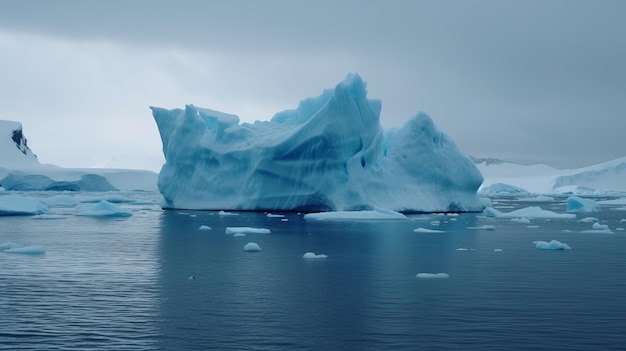 Niebieska góra lodowa na Antarktydzie Koncepcja globalnego ocieplenia Generowana przez sztuczną inteligencję