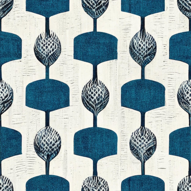 Niebieska i biała tkanina z wzorem geometrycznych kształtów Bezszwowy wzór