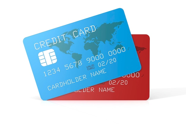Niebieska i czerwona karta kredytowa na białym tle