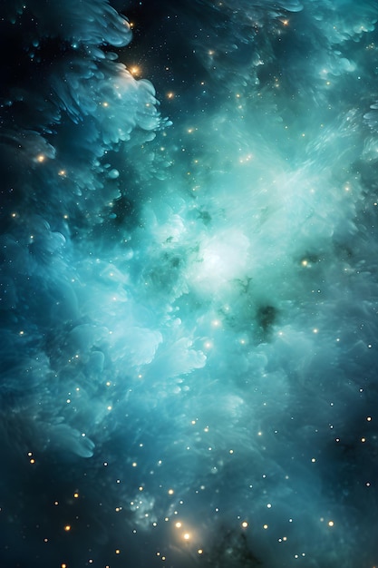 niebieska i zielona przestrzeń wypełniona gwiazdami Eteryczna mglista chmura w kolorze Stellar Silver z pulsacją
