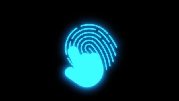 Niebieska ikona odcisku palca świecąca na czarnym tle