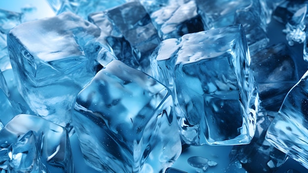 Niebieska kostka lodu jest ułożona w stos z kostkami lodu.