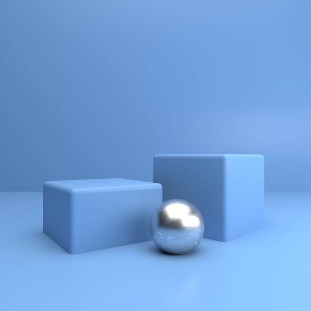 Zdjęcie niebieska kostka ze srebrną kulką do prezentacji produktu