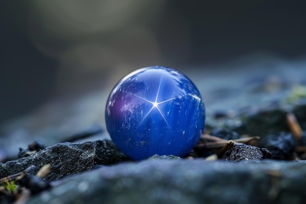 Niebieska kryształowa kula z gwiazdą na niej