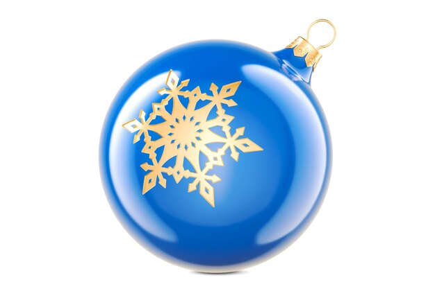 Zdjęcie niebieska kula świąteczna z renderowaniem 3d płatka śniegu