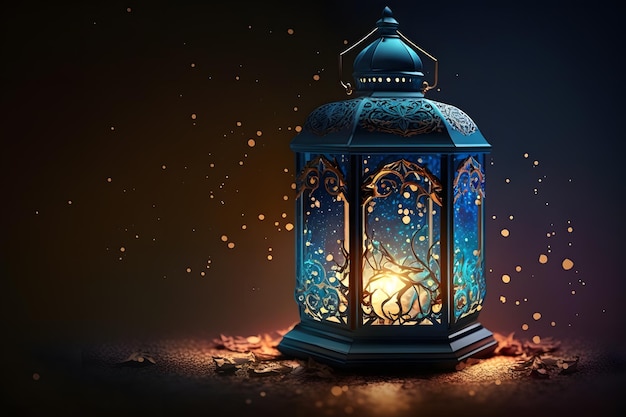 Niebieska latarnia z napisem ramadan
