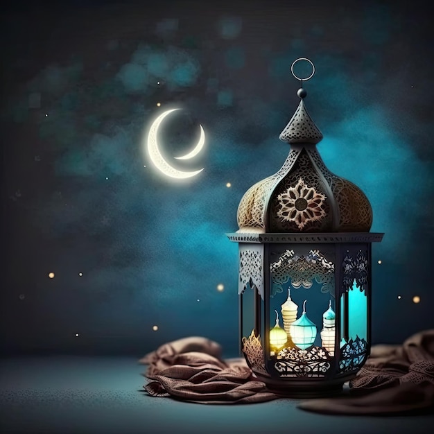 Niebieska latarnia z napisem ramadan