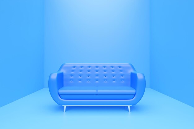 Niebieska Luksusowa Sofa Do Nowoczesnego Salonu Lub Salonu Z Jednym Obiektem W Monochromatycznym Pokoju Realistyczny Projekt Ilustracji 3d