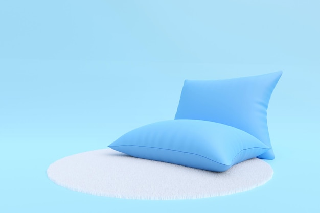 Niebieska miękka poduszka na białym tle dywanu do renderowania 3d produktu