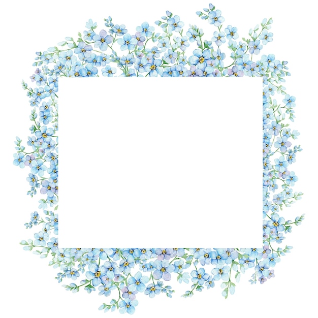 Niebieska niezapominajka kwadratowa ramka z miejscem na tekst wiosenne kwiaty skorpion trawa myosotis han