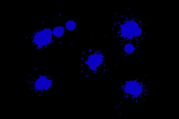 Niebieska plama na czarnym tle Plamy farby na kartce papieru