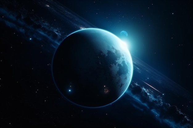 Niebieska planeta ziemia w kosmicznej przestrzeni galaktyki kosmosu przestrzeni tła generatywnego ai