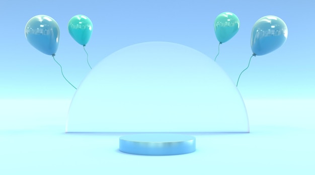 niebieska platforma i balon ze szklanym tłem renderowanie ilustracji 3d dla produktów do wyświetlania ulotek