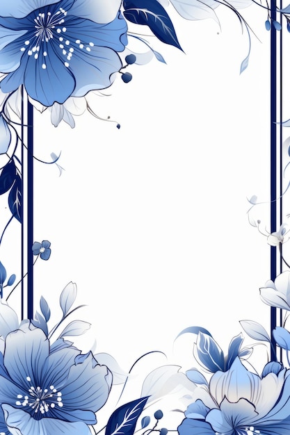 niebieska ramka kwiatowa z kwiatami na białym tle