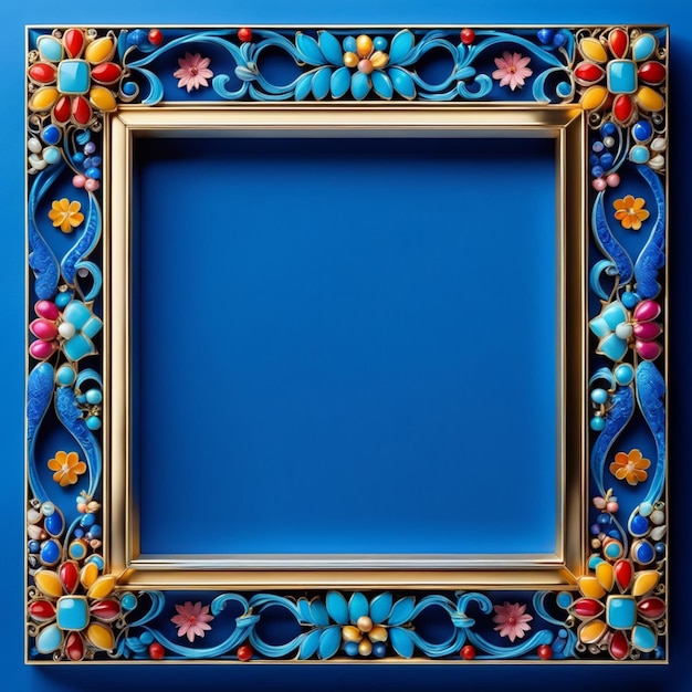 Niebieska ramka w kształcie kwadratu z pięknymi wzorami