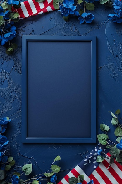 Zdjęcie niebieska ramka z kwiatami i zdjęcie niebieskiego kwiatu