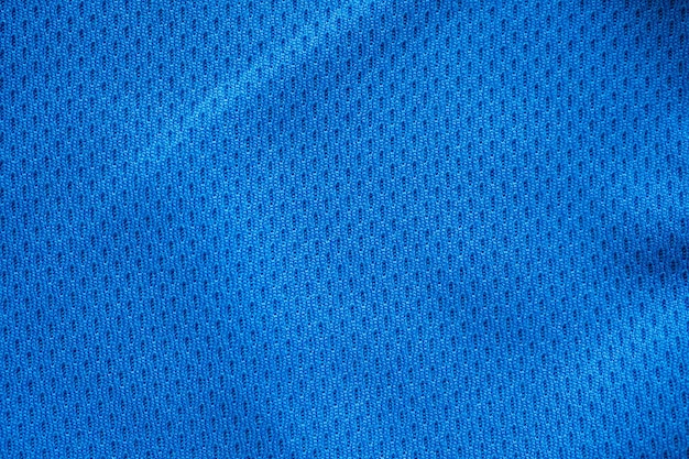 Niebieska tkanina sportowa koszulka piłkarska z teksturą siatki powietrznej