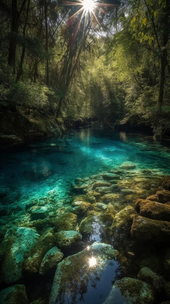 Niebieska woda rzeki jest cechą naturalną.