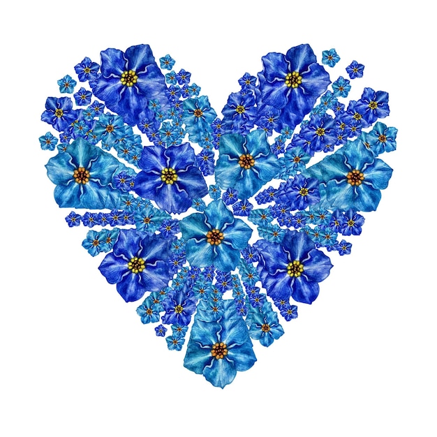 Niebieski akwarel kwiatowy serce z zapomnij mnie nie kwiaty na ślub walentynki naklejki