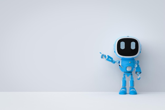 Niebieski asystent robota lub palec robota sztucznej inteligencji z pustą przestrzenią