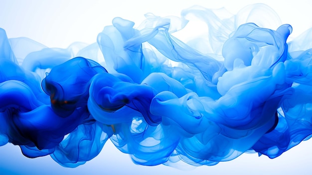 Niebieski atrament dymu w wodzie na białym tle Abstrakcyjna tła generowane przez Ai