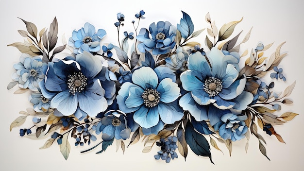 Niebieski bukiet kwiatowy na białym tle