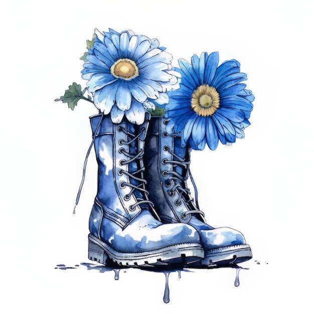 Zdjęcie niebieski but z kwiatami i niebieski but
