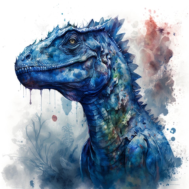 Zdjęcie niebieski dinozaur trex w stylu przypominającym akwarele