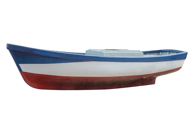 Niebieski drewniana łódź rybacka na białym tle