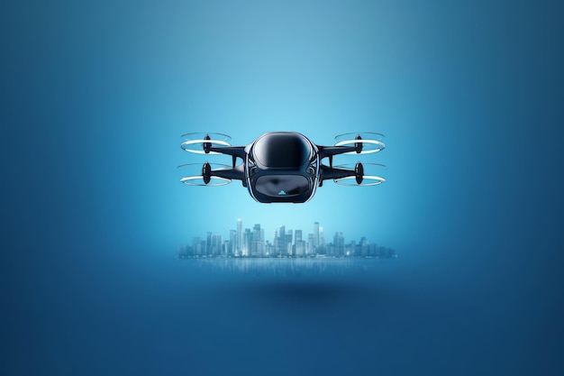 Niebieski dron Air Taxi z napisem air